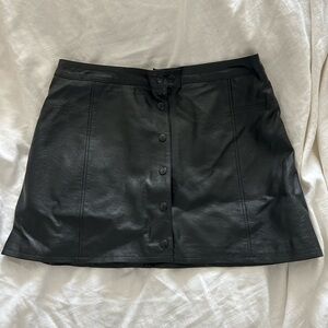 Black Faux Leather Button-Front Mini Skirt